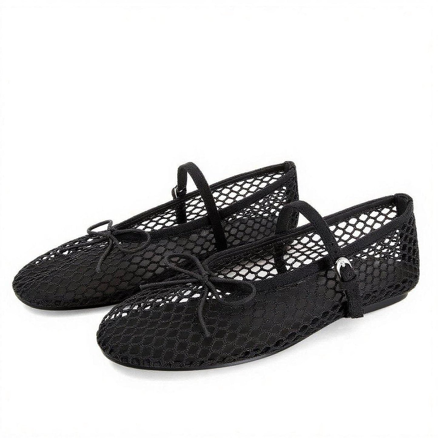 MICIFA Women's Mesh Ballet Flats Fishnet Ballerina Flats Buckle Strap Mary Jane Causal Daily Dress Shoes