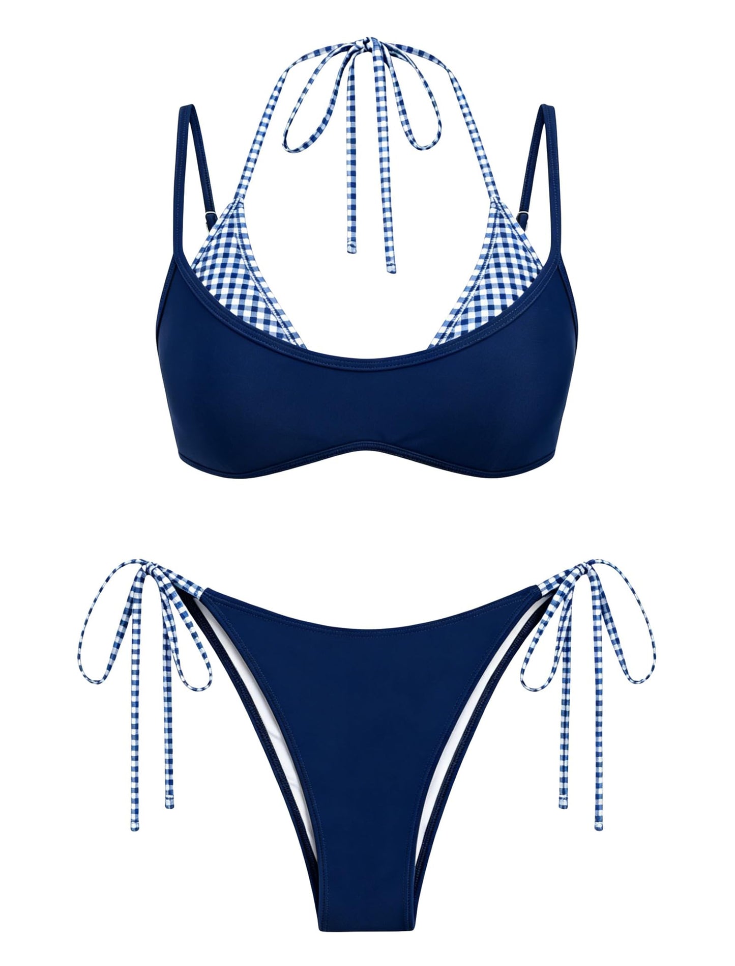 ZAFUL Women's Polka Dots Bikini Set Double Layer Halter 2 Piece Swimsuit