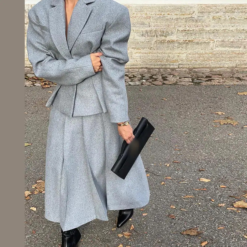 Women's waist cinching small suit A length half skirt two-piece set