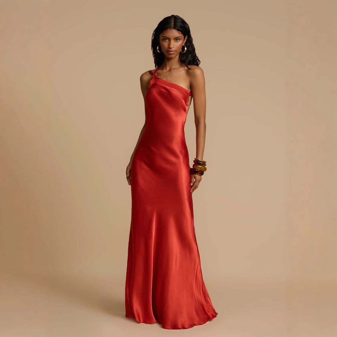 Off-Shoulder Fitted Dress with Satin Fabric Casual for Parties