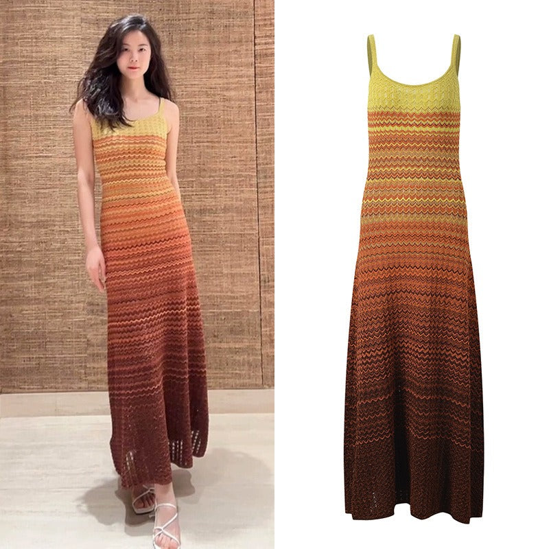 Sunset afterglow gradient color slim fit and slimming suspender dress