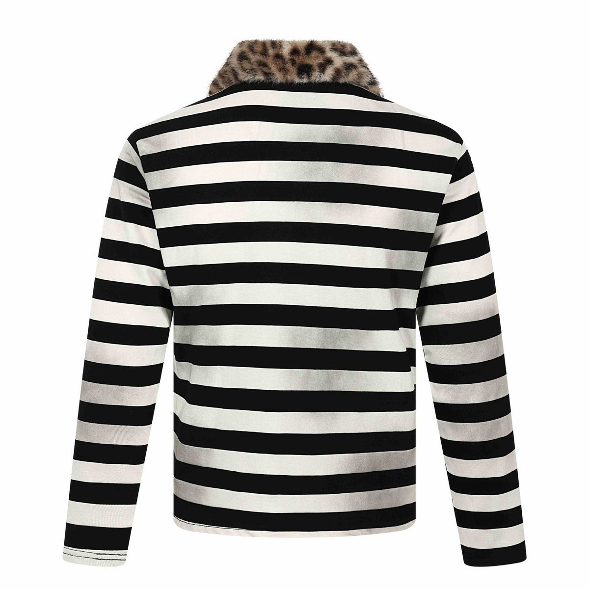 Striped Distressed Spray Print Leopard Collar Polo Long Sleeve T-Shirt Men