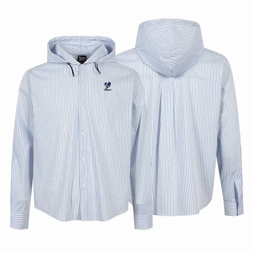 Vertical Stripe Music Note Embroidery Loose Fit Long Sleeve Hooded Shirt for Men
