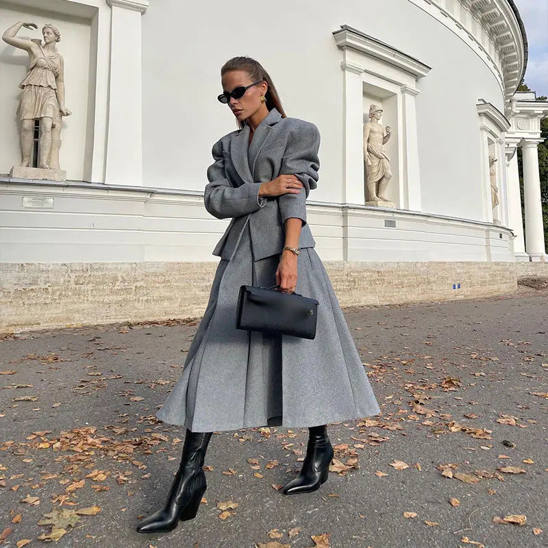 Women's waist cinching small suit A length half skirt two-piece set