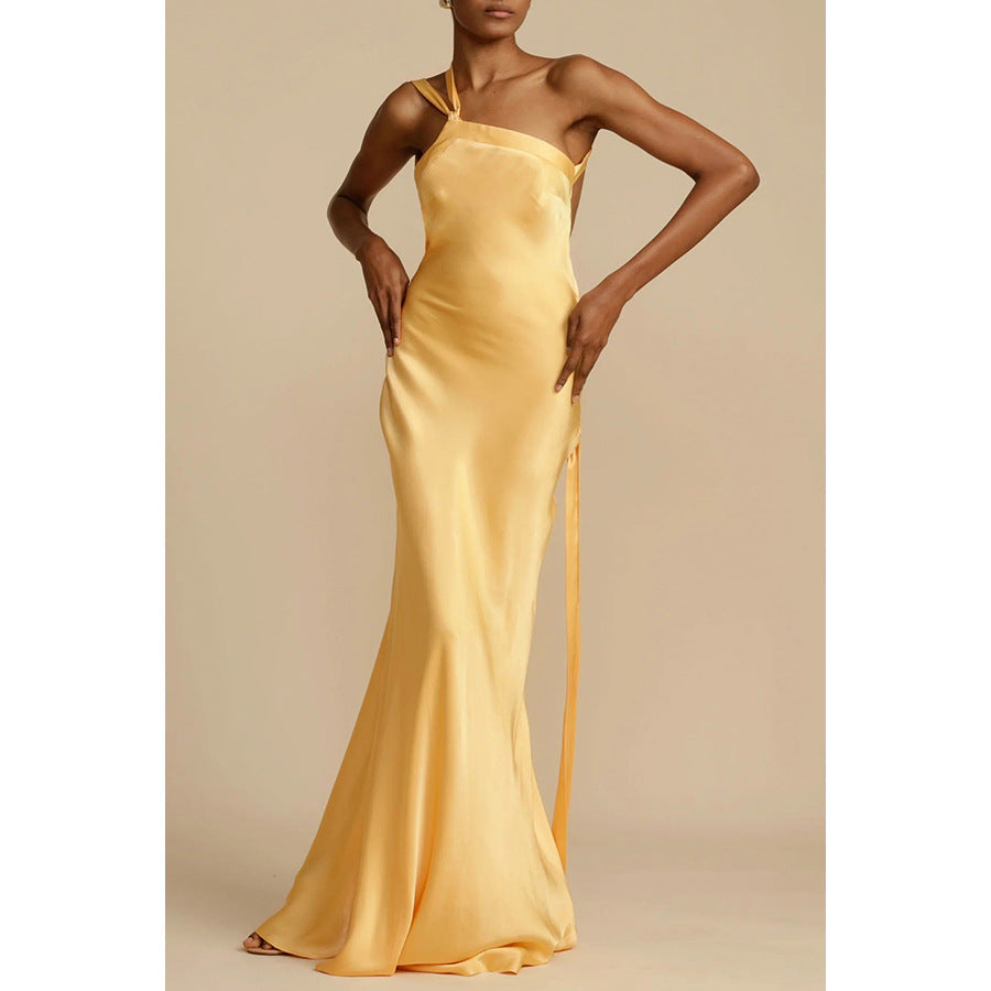 Off-Shoulder Fitted Dress with Satin Fabric Casual for Parties