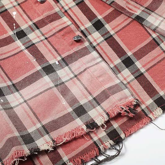 Chemise à Carreaux Dégradé Frangée Rétro Americana Manches Longues pour Homme