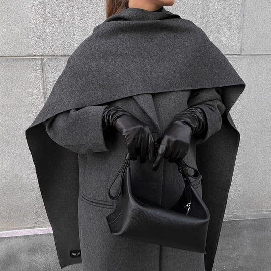 Scarf colla coat cloak long vintage coat gray fashion jacket