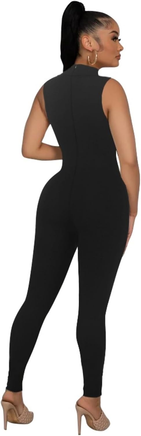 Hafailia Women's Cut out Bodycon Jumpsuit Sleeveless Mock Neck Catsuit
