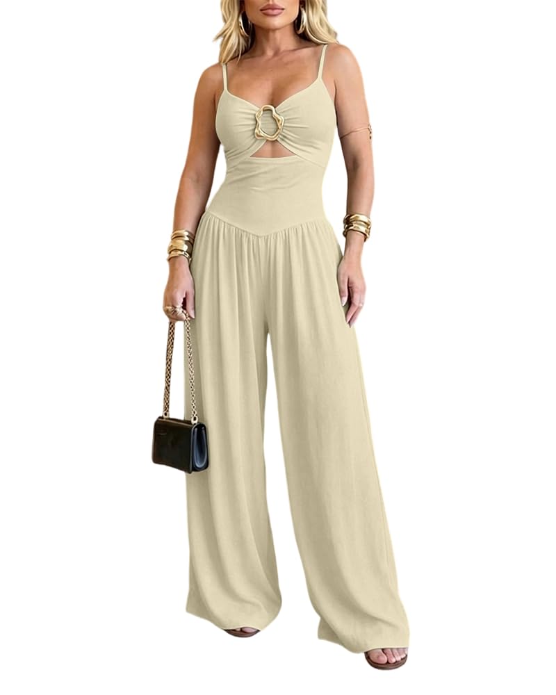 CHICME Women's Cutout Wide Leg Jumpsuit U-Neck Backless Summer Romper