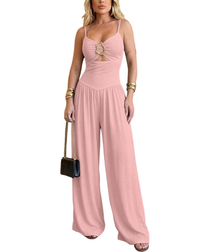 CHICME Women's Cutout Wide Leg Jumpsuit U-Neck Backless Summer Romper