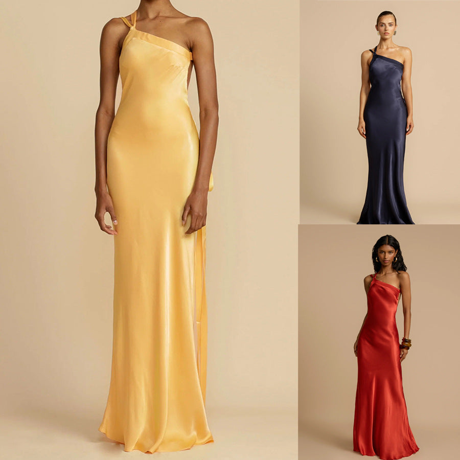 Off-Shoulder Fitted Dress with Satin Fabric Casual for Parties