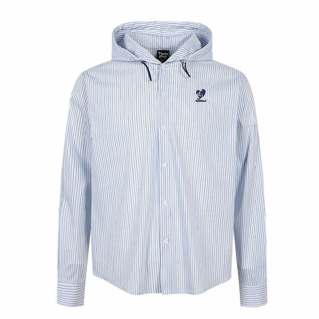 Vertical Stripe Music Note Embroidery Loose Fit Long Sleeve Hooded Shirt for Men