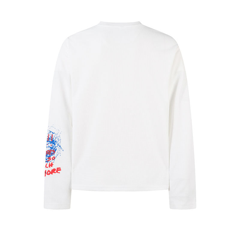 Long Sleeve T-Shirt Men Loose Waffle Knit Base Top