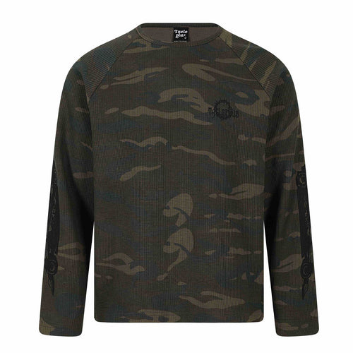 Camouflage Waffle Knit Street Graffiti Printed Long Sleeve T-Shirt for Men