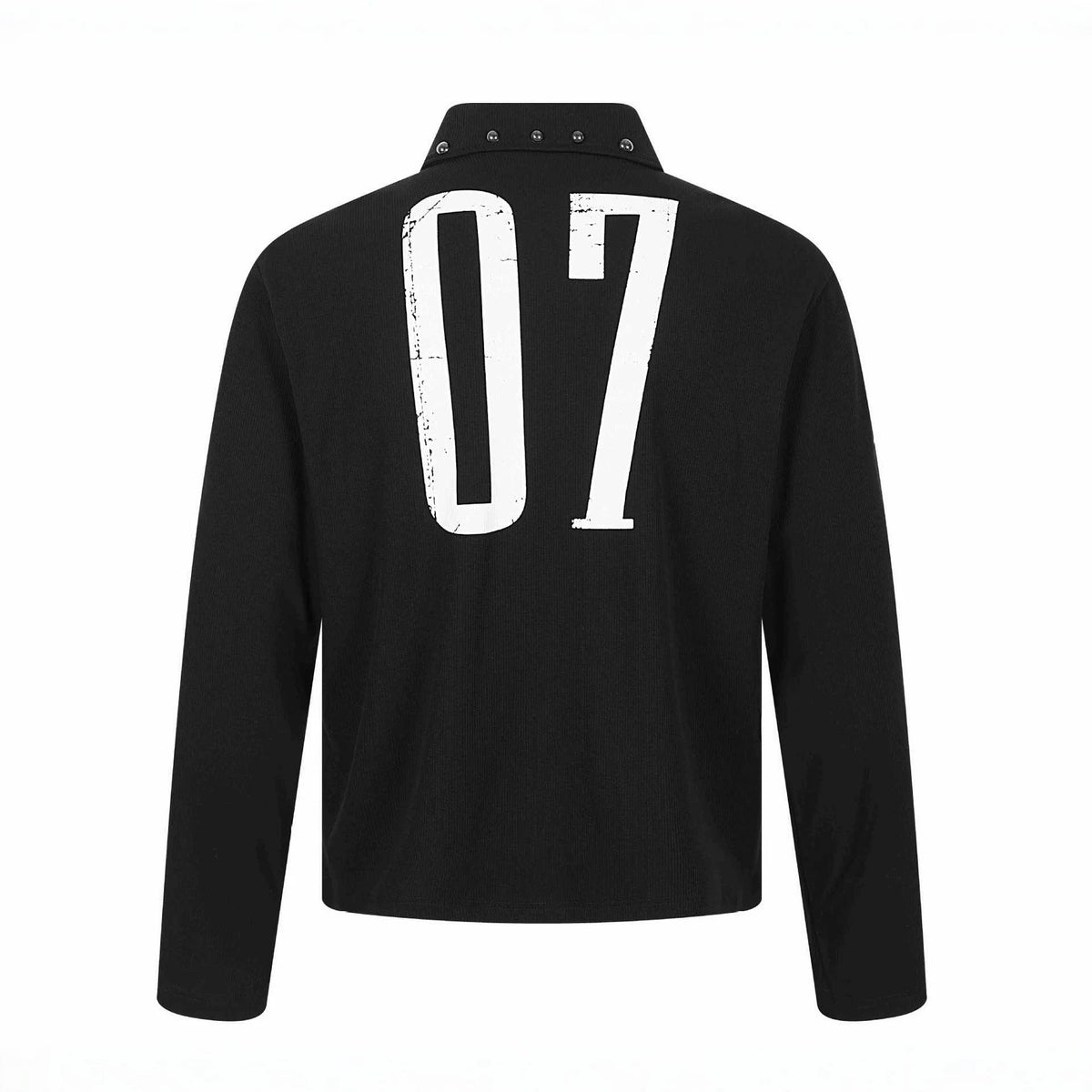 Roll Distressed Printed Stud Long Sleeve Polo Shirt for Men