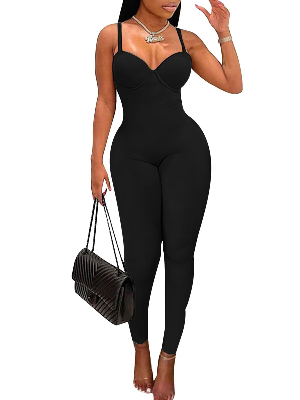 Sexy Jumpsuits for Women Bodycon Rompers with Built-in Bra