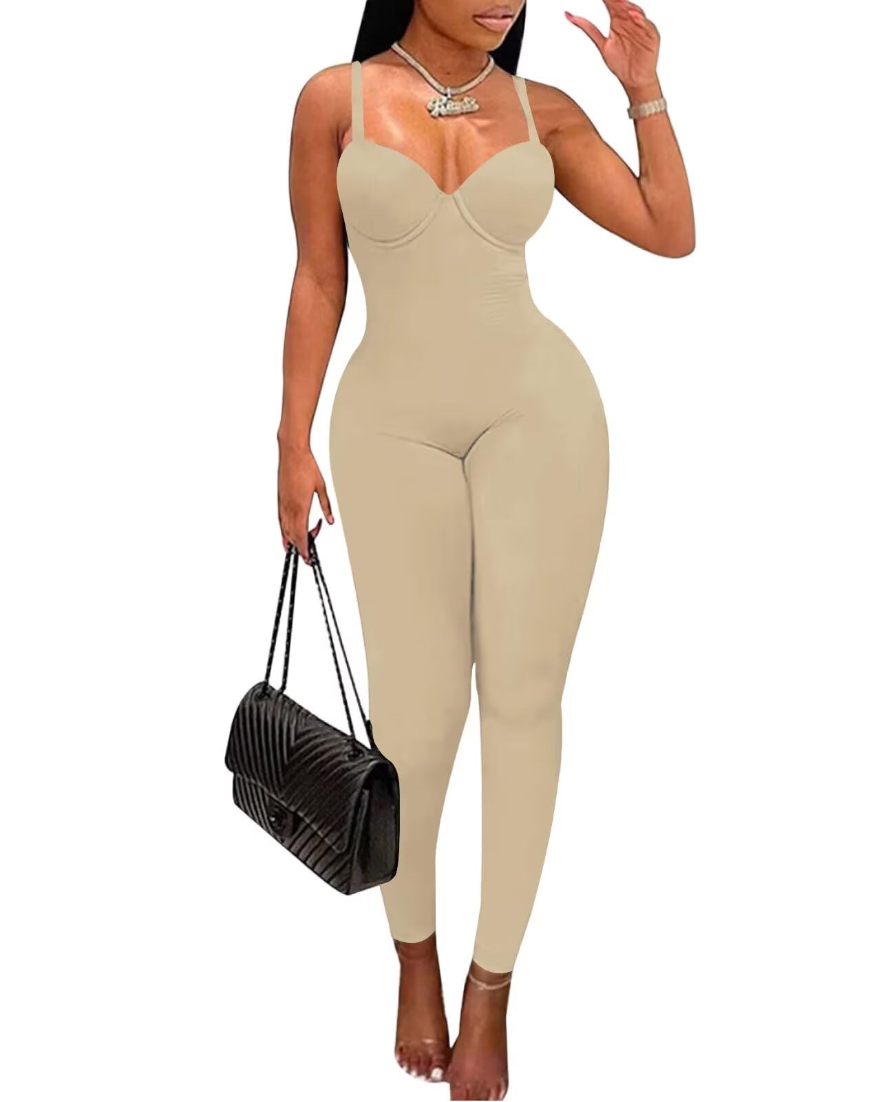 Sexy Jumpsuits for Women Bodycon Rompers with Built-in Bra