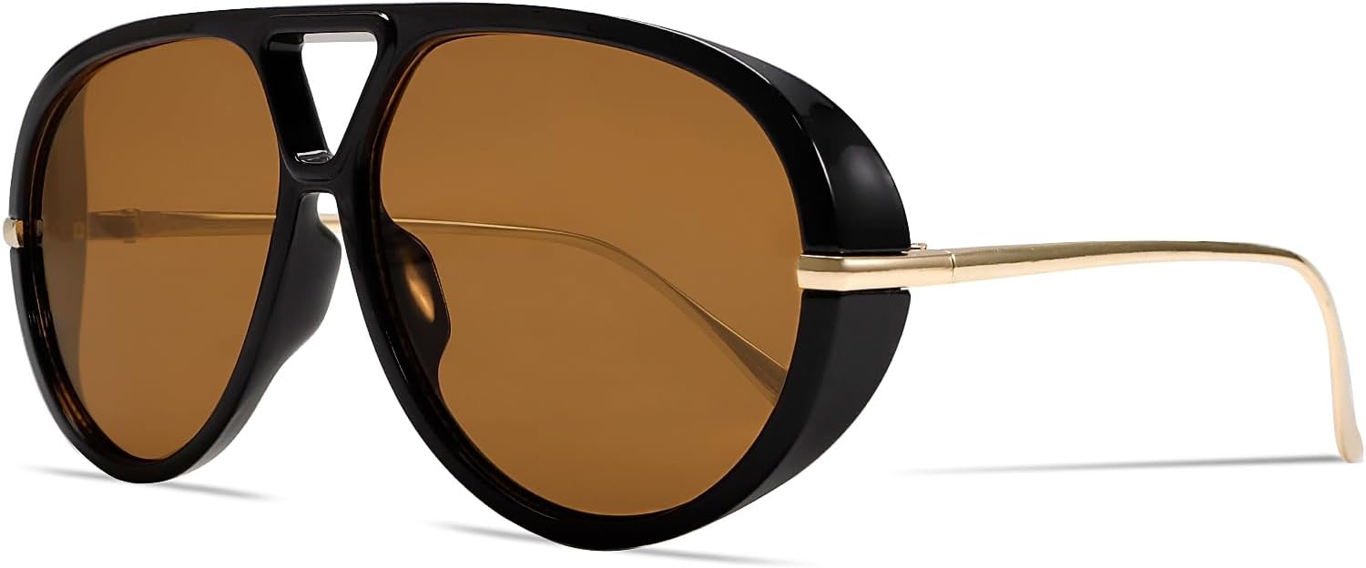 GUVIVI Retro Gold Aviator Sunglasses for Women Men Oversized 70s Glasses
