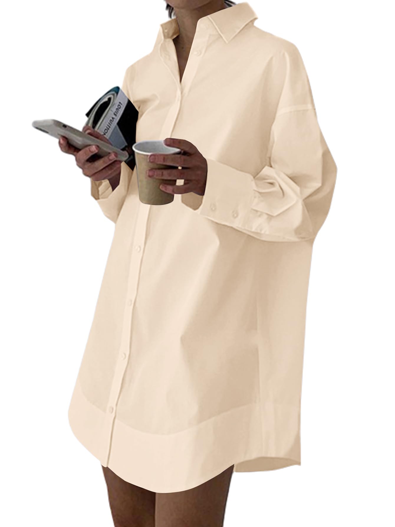 LYANER Women's V Neck Casual Shirt Dress