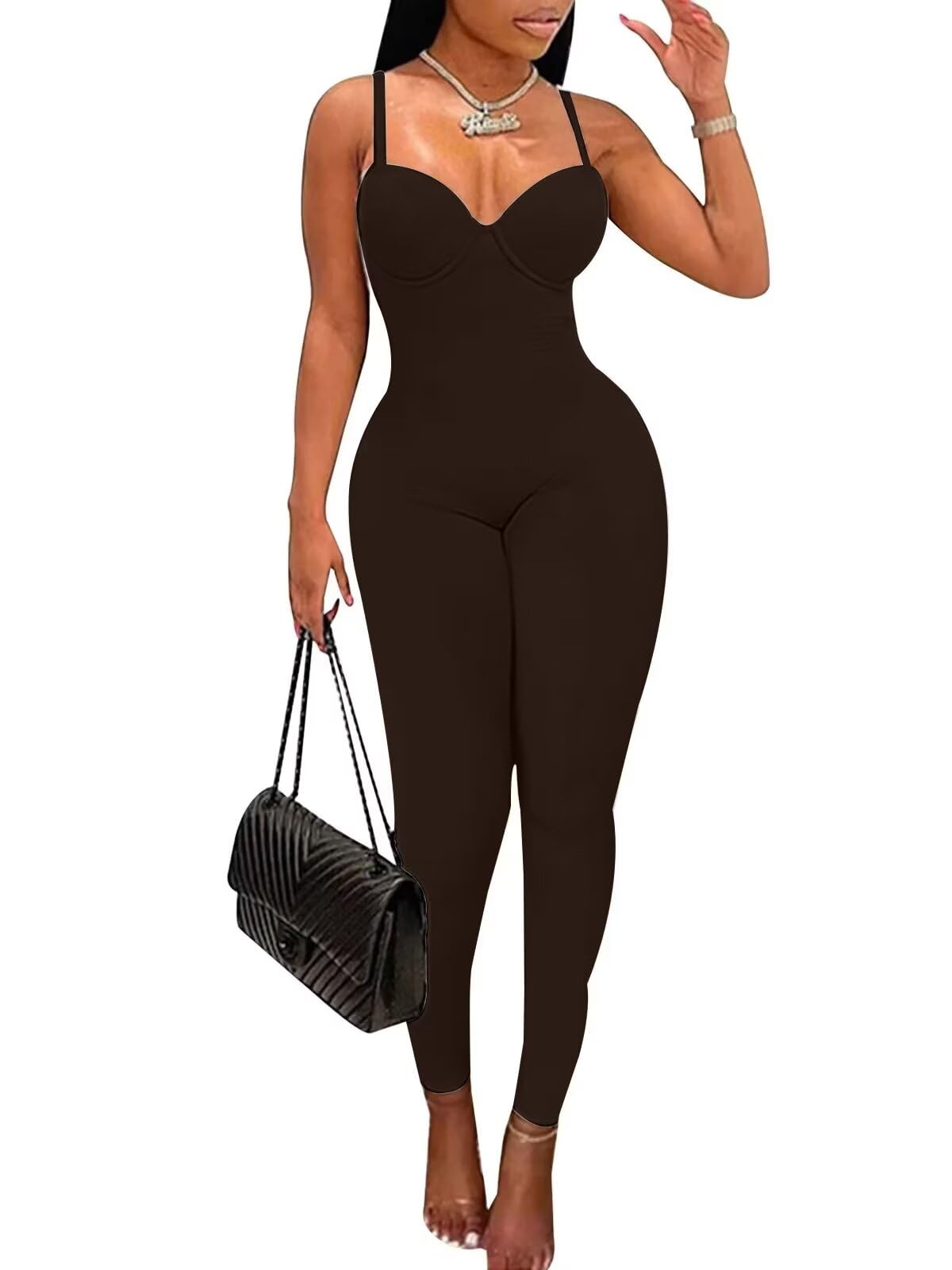 Sexy Jumpsuits for Women Bodycon Rompers with Built-in Bra