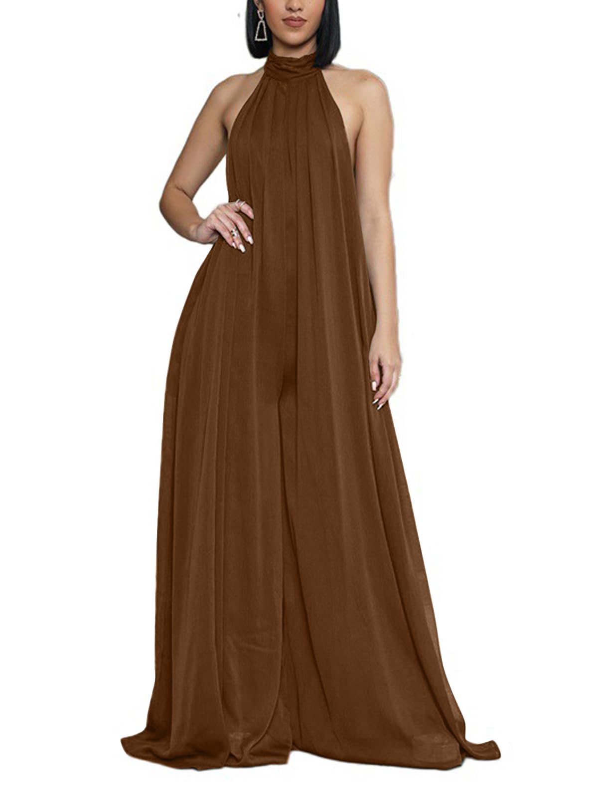 Ekaliy Summer Jumpsuit for Women Dressy Chiffon Halter Neck Jumpsuits