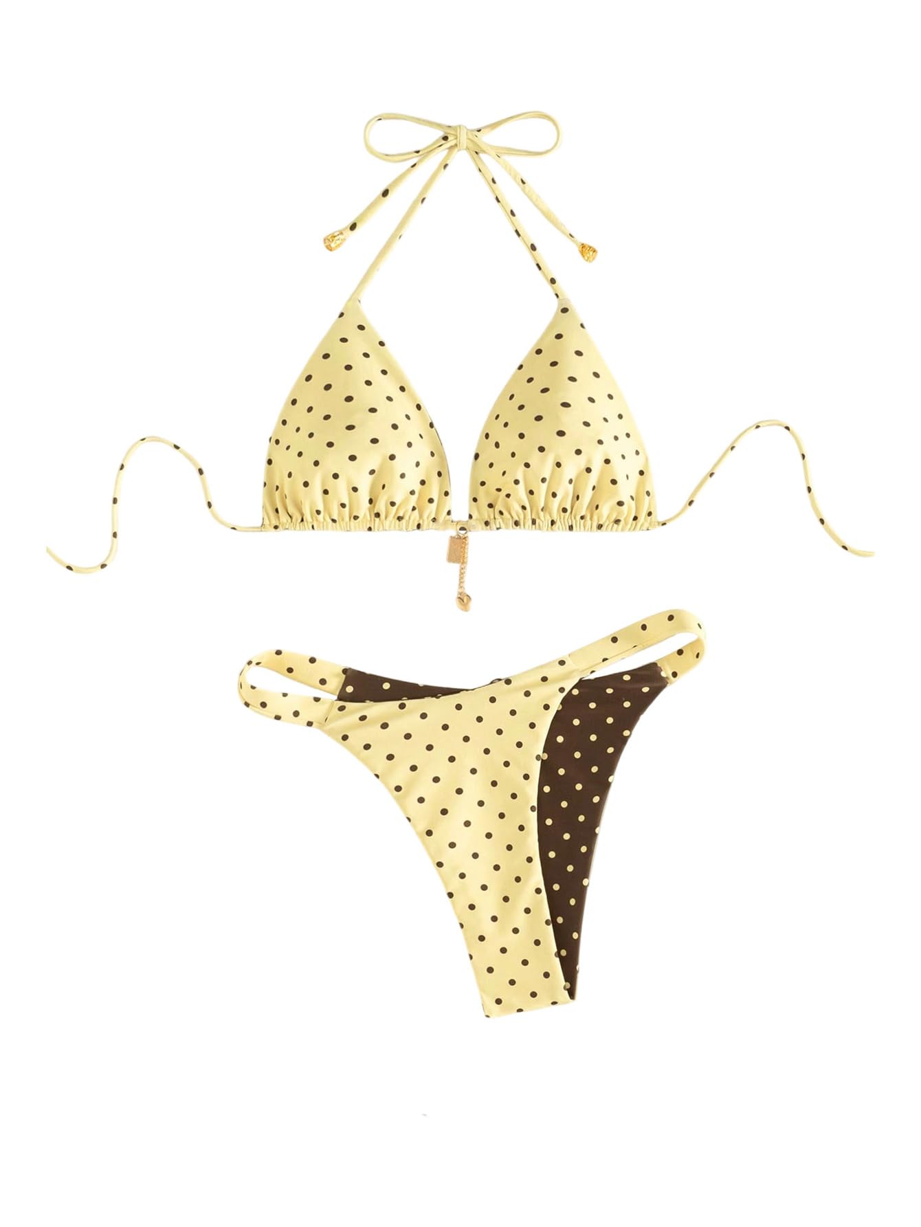 SOLY HUX Women's Polka Dots Bikini Set Halter Triangle Reversible Beachwear