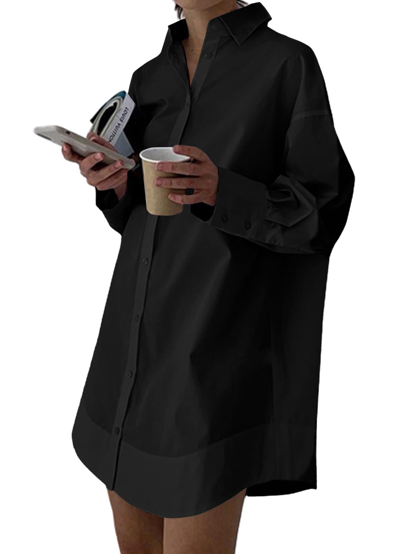 LYANER Women's V Neck Casual Shirt Dress
