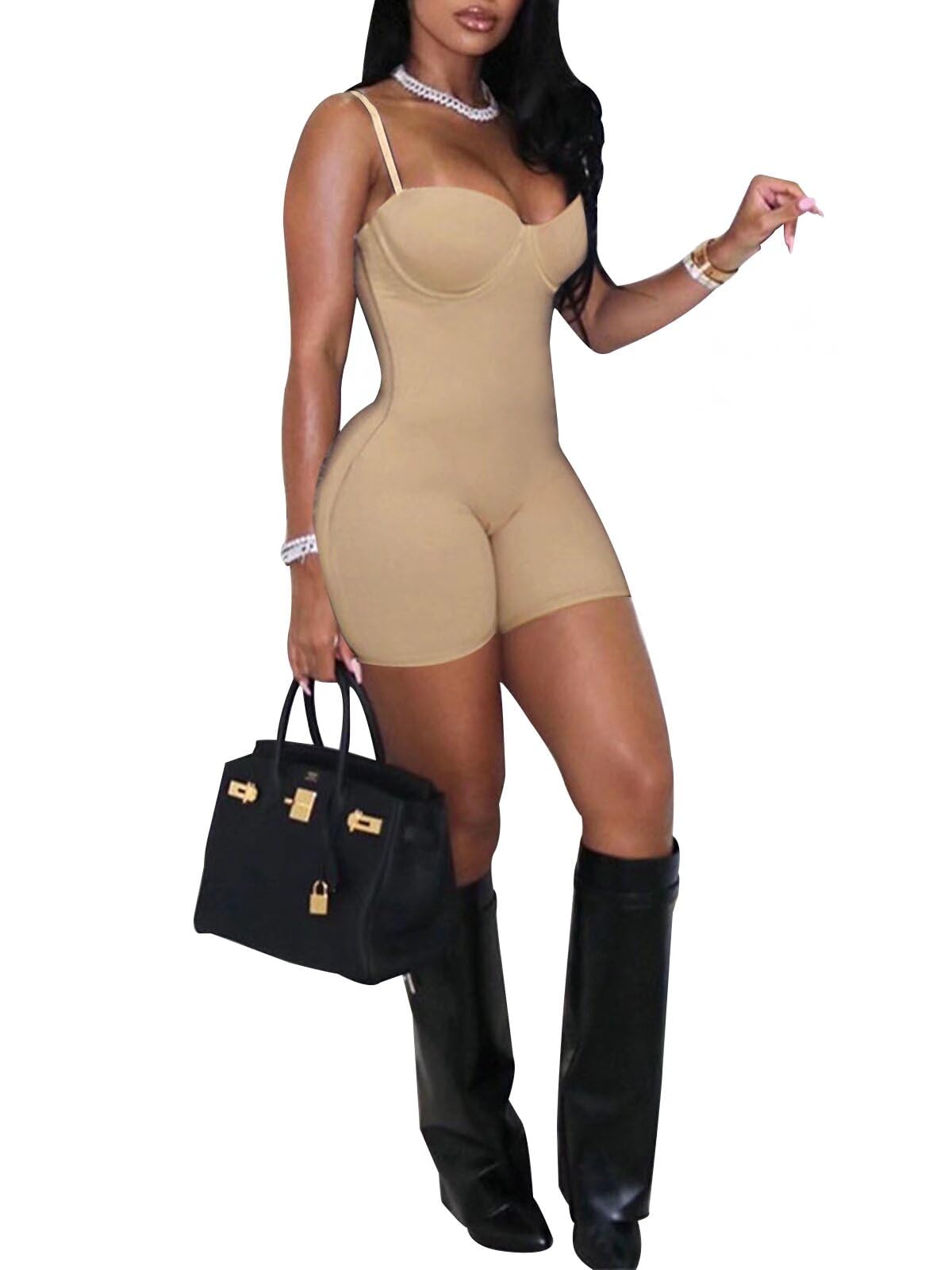 Sexy Jumpsuits for Women Bodycon Rompers with Built-in Bra