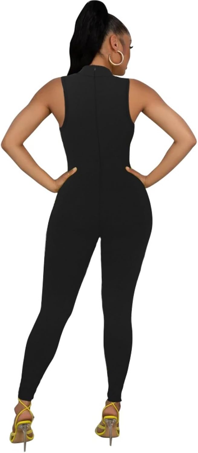 Hafailia Women's Cut out Bodycon Jumpsuit Sleeveless Mock Neck Catsuit