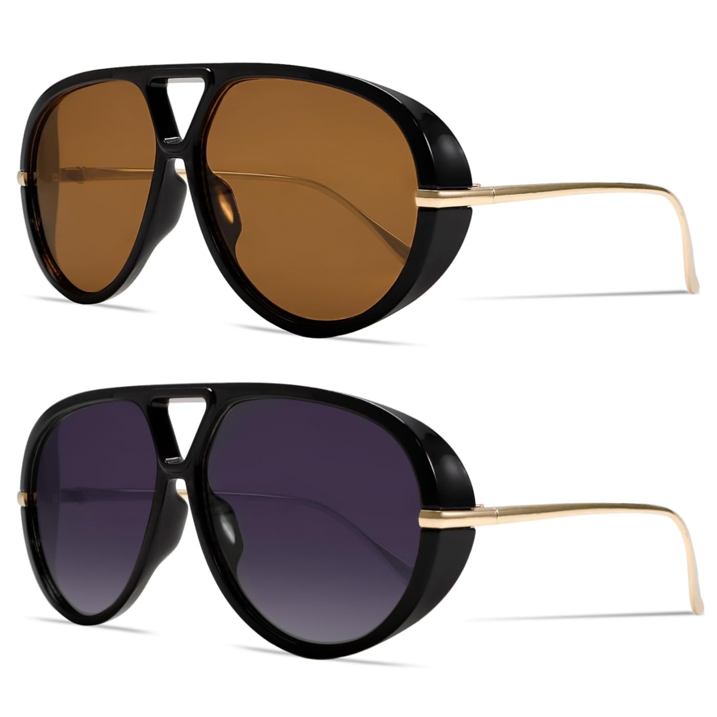 GUVIVI Retro Gold Aviator Sunglasses for Women Men Oversized 70s Glasses