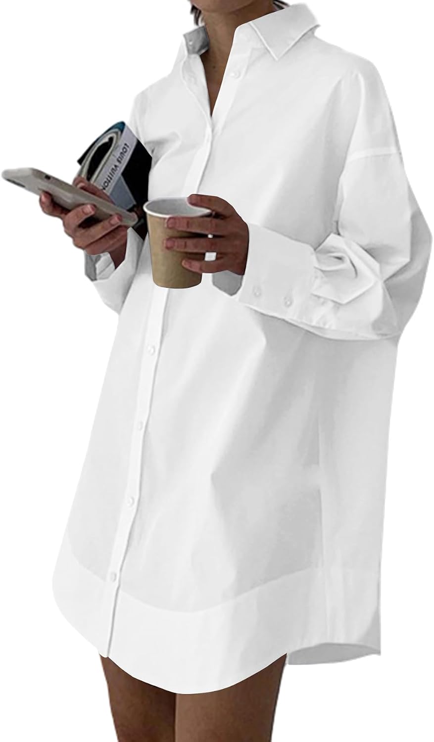 LYANER Women's V Neck Casual Shirt Dress