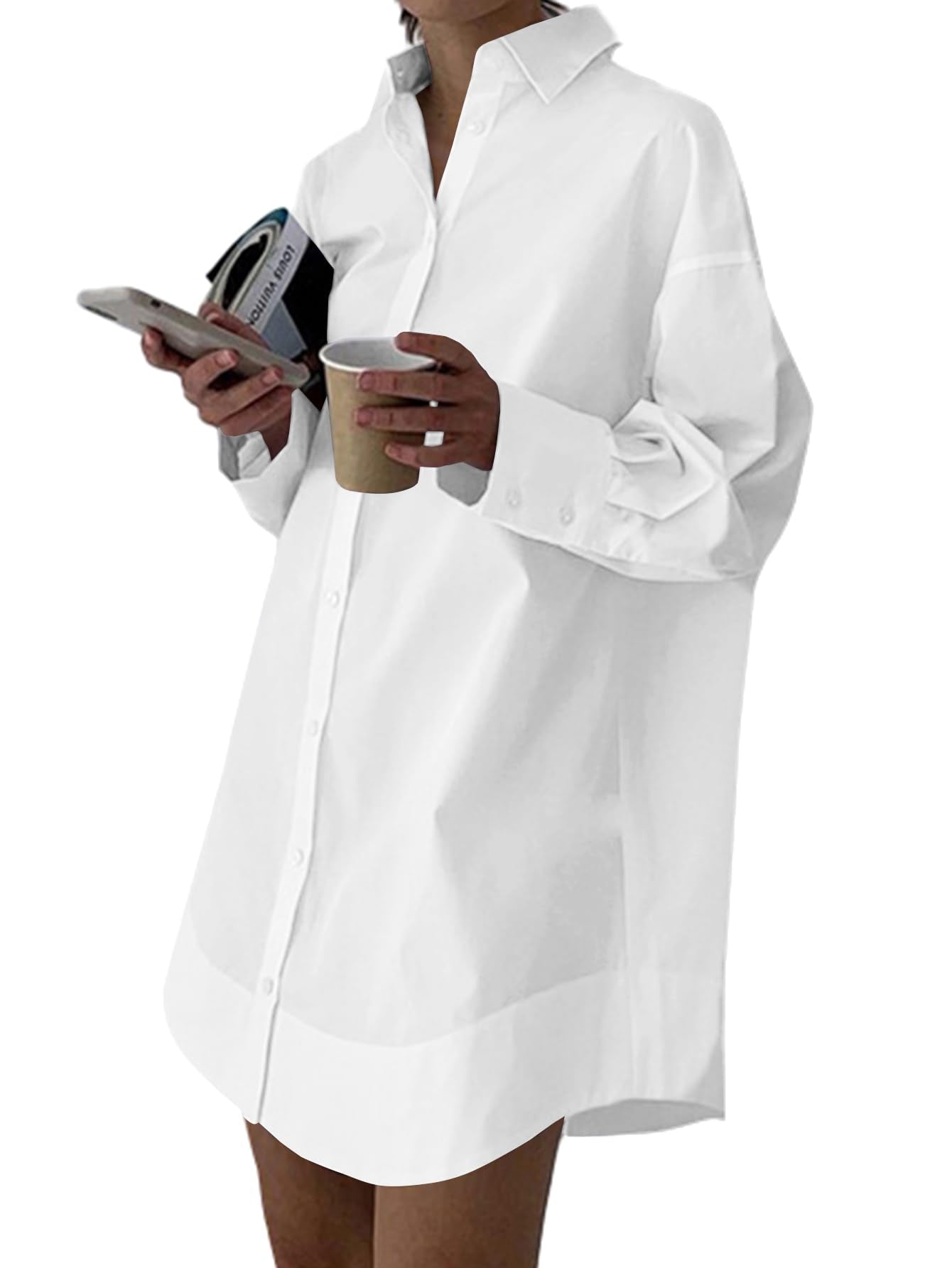 LYANER Women's V Neck Casual Shirt Dress