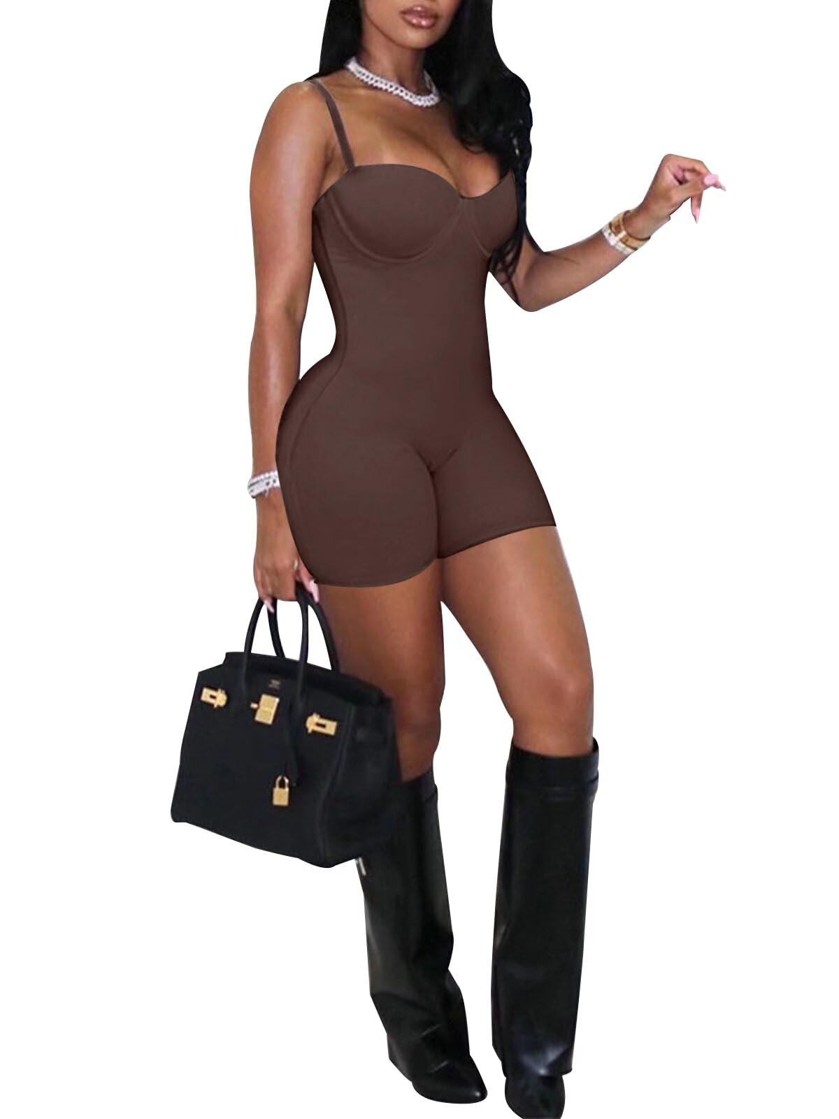 Sexy Jumpsuits for Women Bodycon Rompers with Built-in Bra
