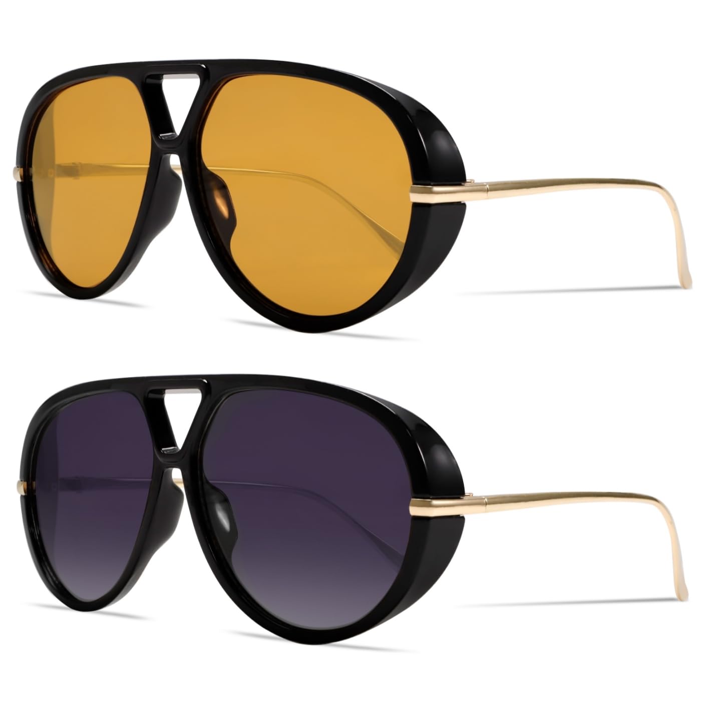GUVIVI Retro Gold Aviator Sunglasses for Women Men Oversized 70s Glasses