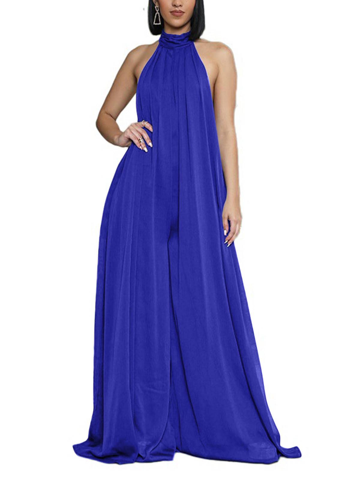 Ekaliy Summer Jumpsuit for Women Dressy Chiffon Halter Neck Jumpsuits
