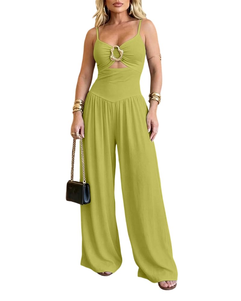 CHICME Women's Cutout Wide Leg Jumpsuit U-Neck Backless Summer Romper