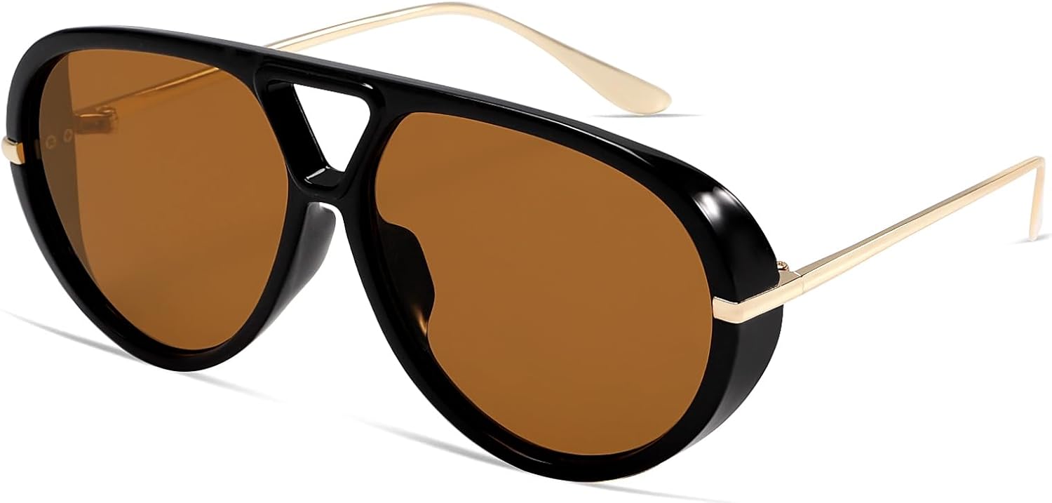 GUVIVI Retro Gold Aviator Sunglasses for Women Men Oversized 70s Glasses