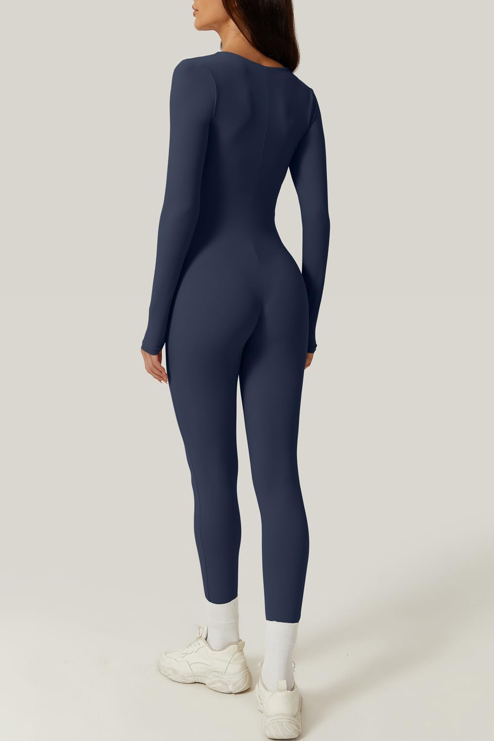 QINSEN Womens Sexy Square Neck Long Sleeve Full Length Leggings Bodycon Stretch Jumpsuit