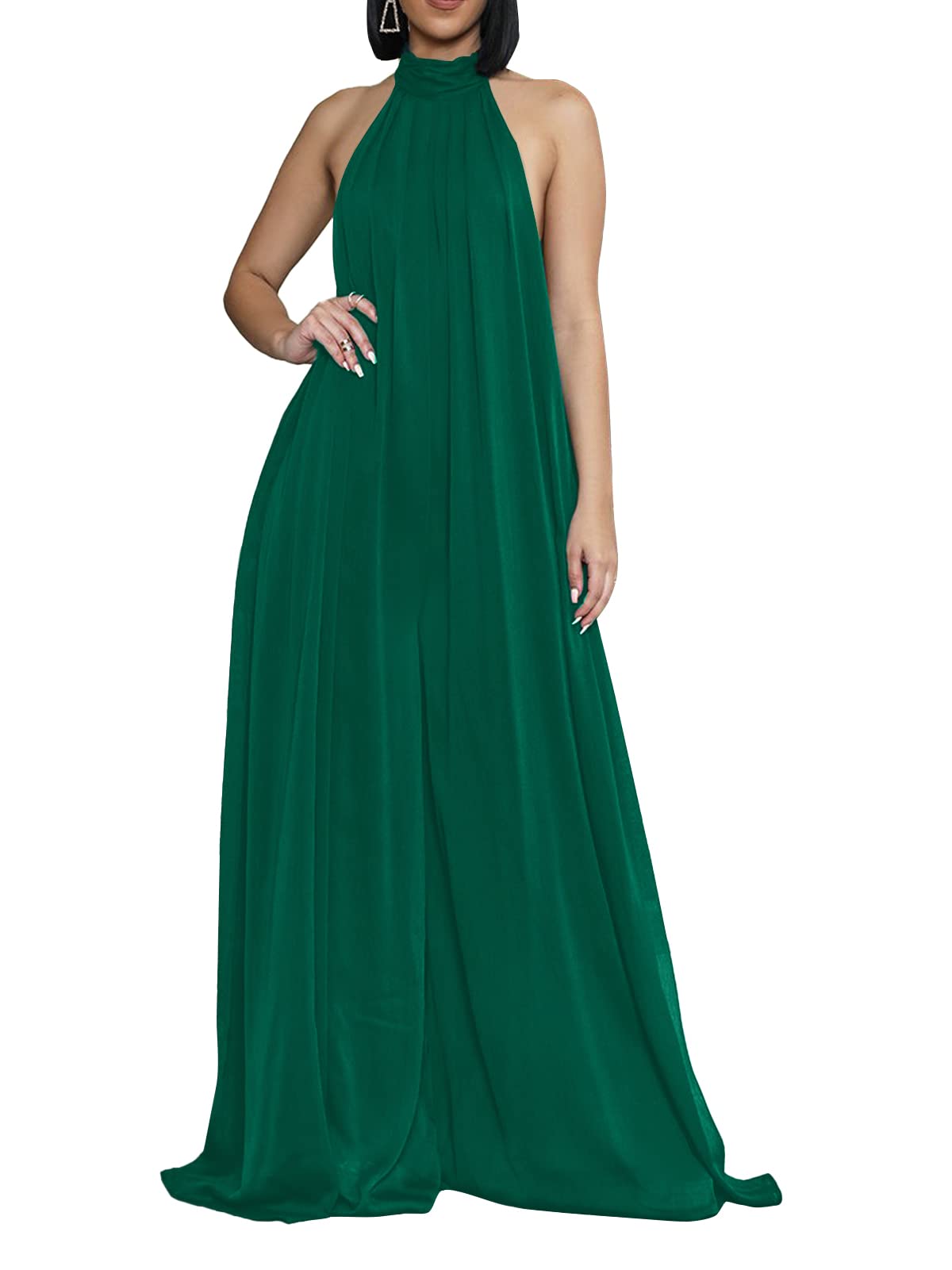 Ekaliy Summer Jumpsuit for Women Dressy Chiffon Halter Neck Jumpsuits