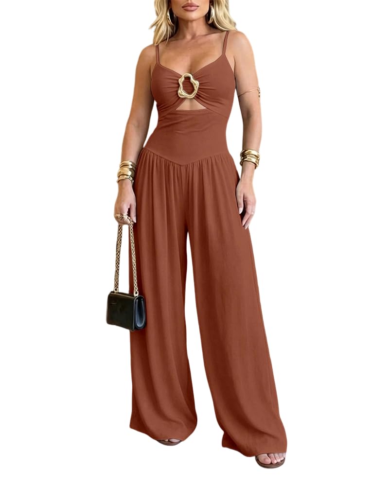 CHICME Women's Cutout Wide Leg Jumpsuit U-Neck Backless Summer Romper