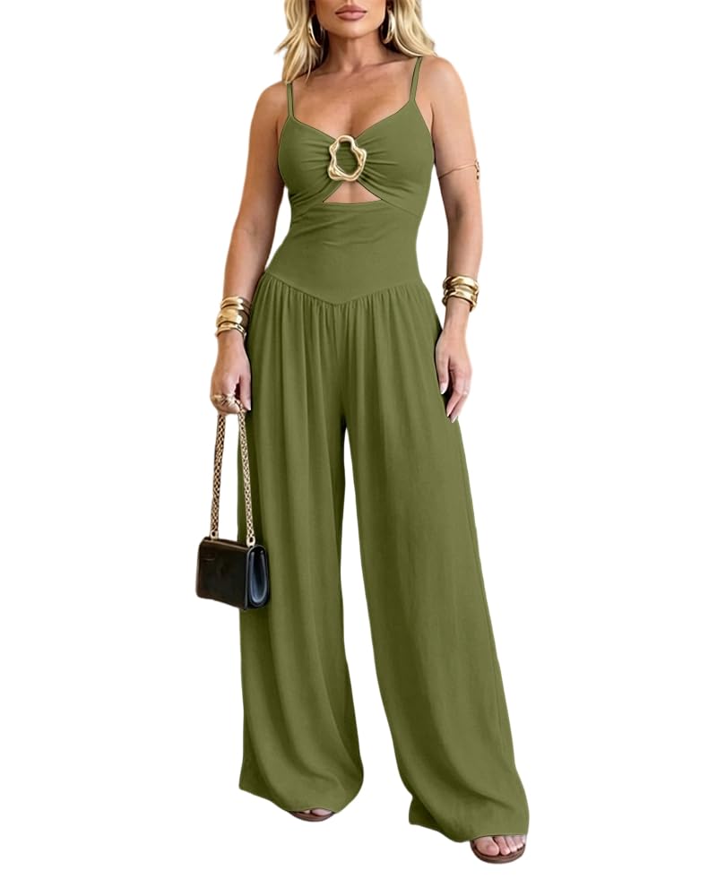 CHICME Women's Cutout Wide Leg Jumpsuit U-Neck Backless Summer Romper