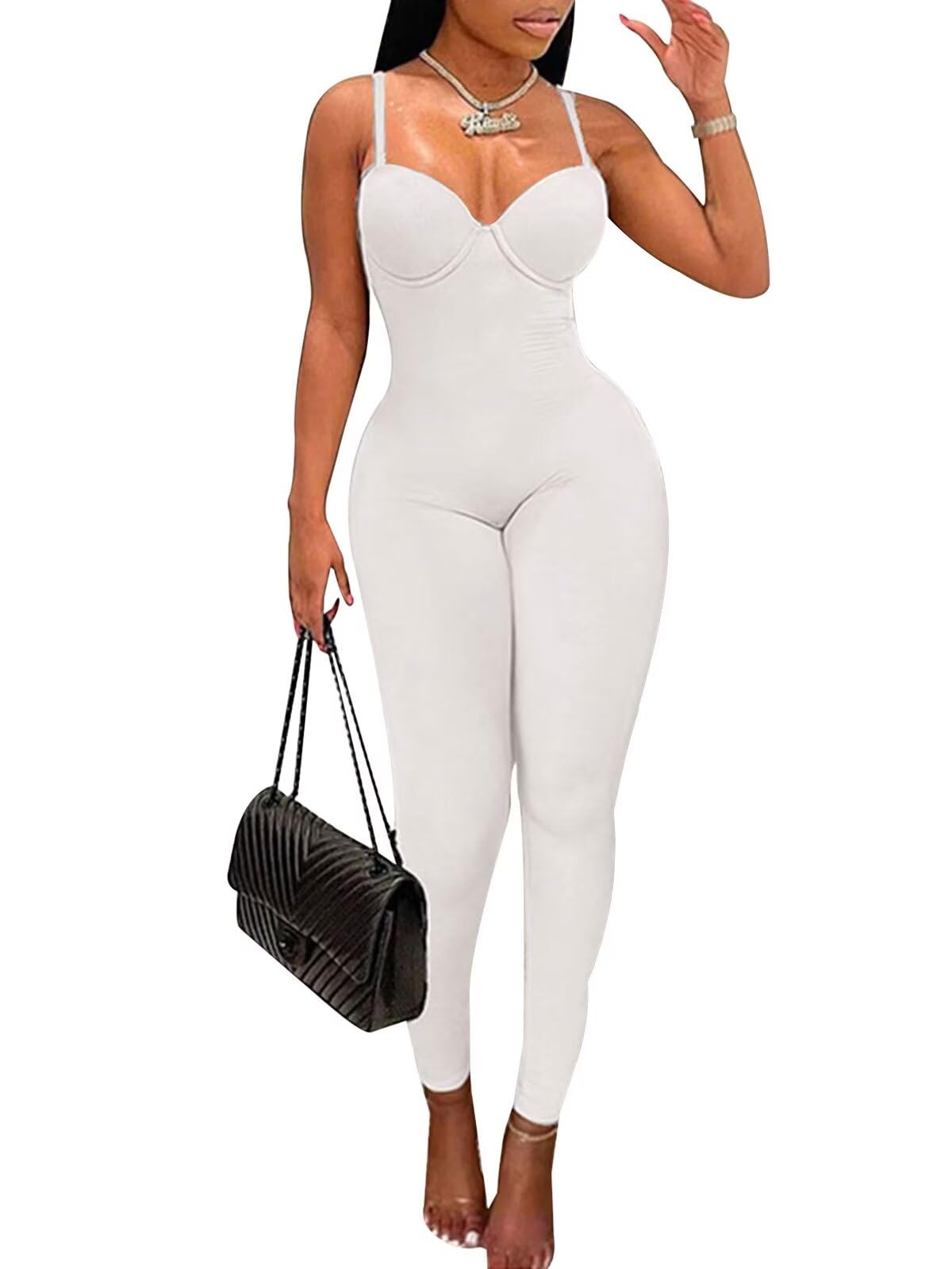 Sexy Jumpsuits for Women Bodycon Rompers with Built-in Bra
