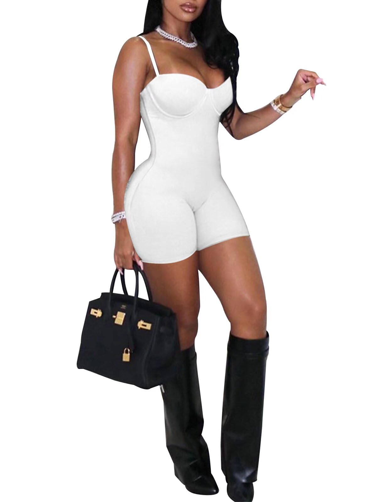 Sexy Jumpsuits for Women Bodycon Rompers with Built-in Bra