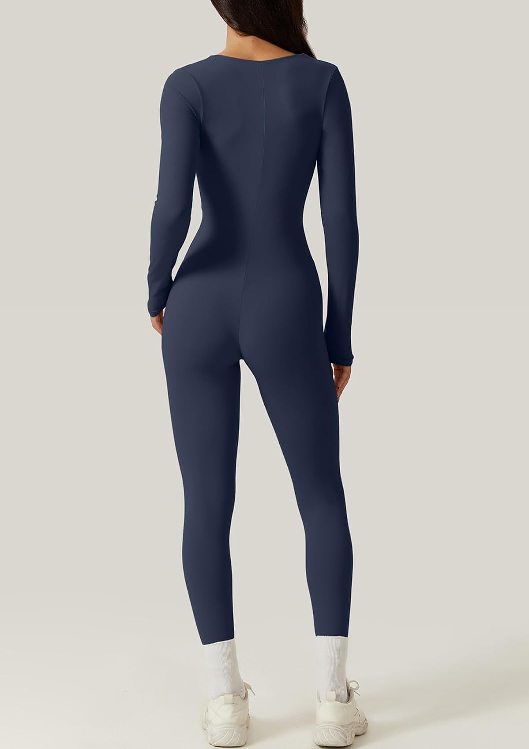 QINSEN Womens Sexy Square Neck Long Sleeve Full Length Leggings Bodycon Stretch Jumpsuit