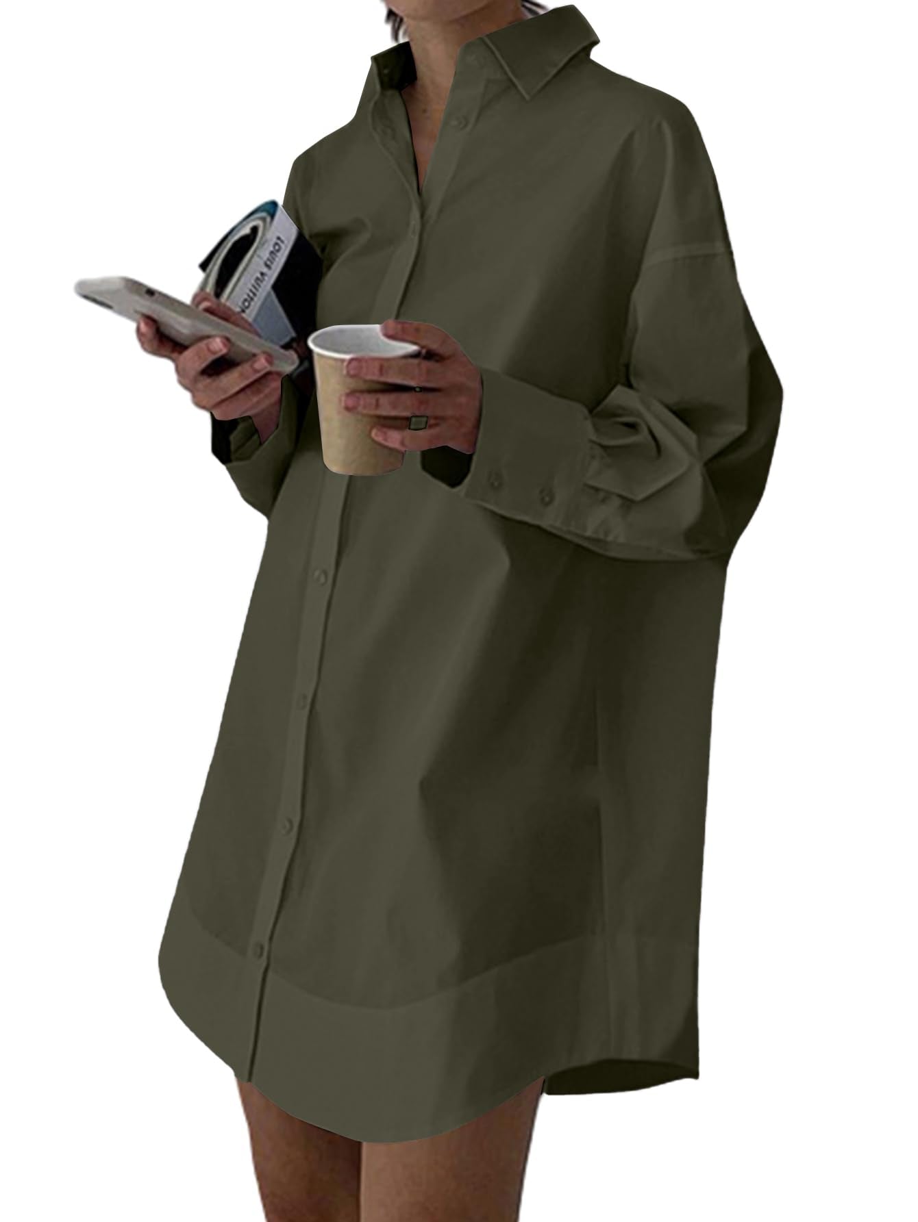 LYANER Women's V Neck Casual Shirt Dress