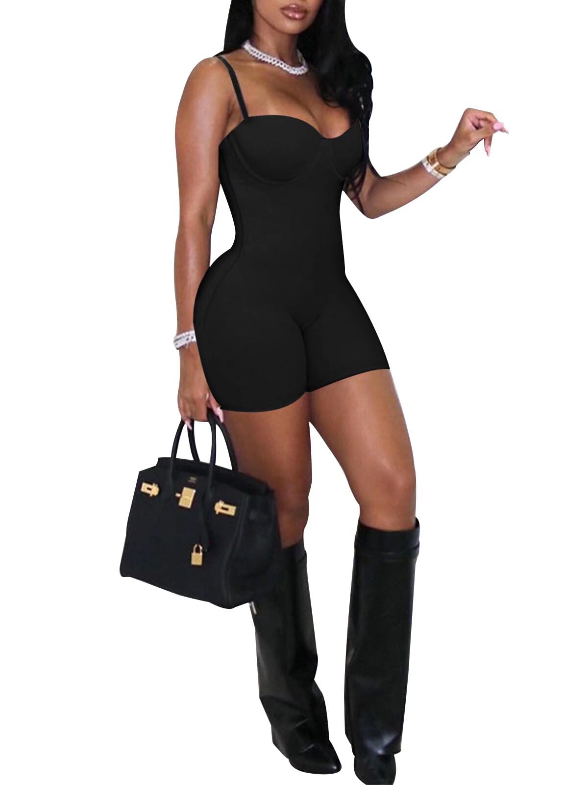 Sexy Jumpsuits for Women Bodycon Rompers with Built-in Bra