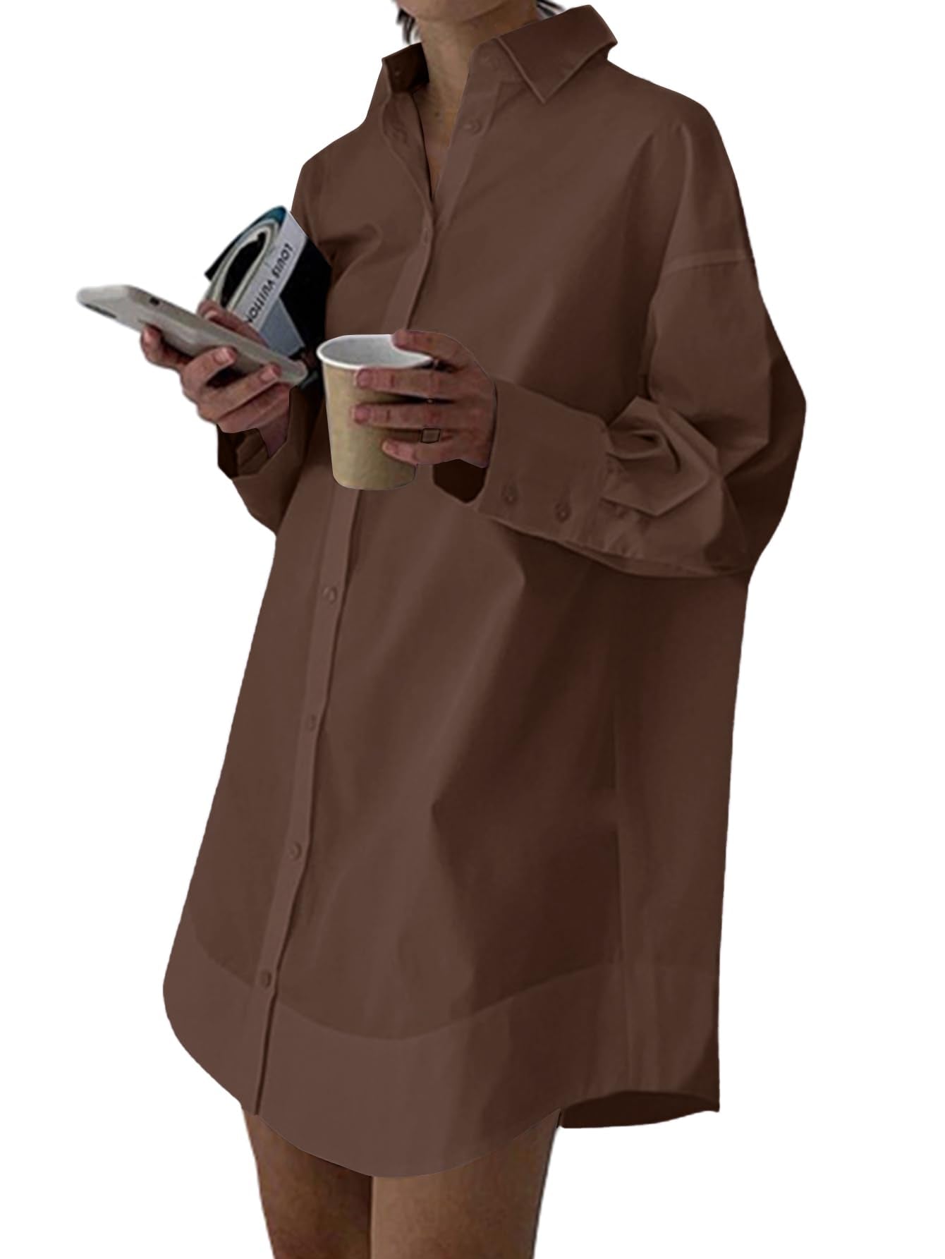 LYANER Women's V Neck Casual Shirt Dress