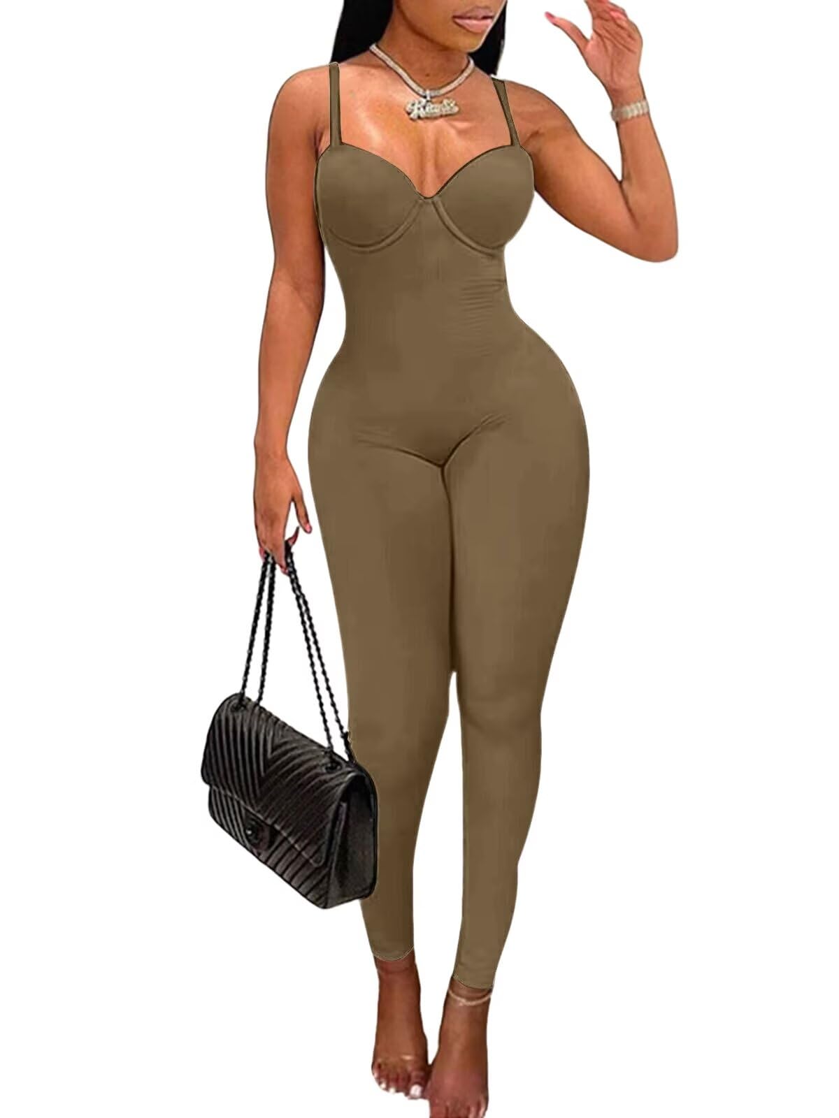 Sexy Jumpsuits for Women Bodycon Rompers with Built-in Bra
