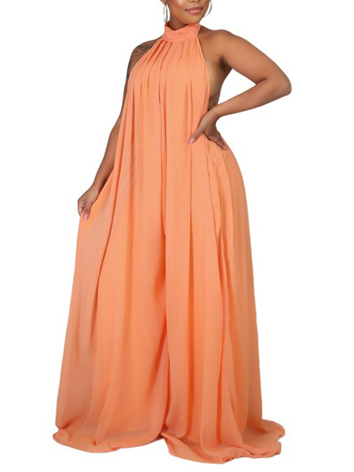 Ekaliy Summer Jumpsuit for Women Dressy Chiffon Halter Neck Jumpsuits