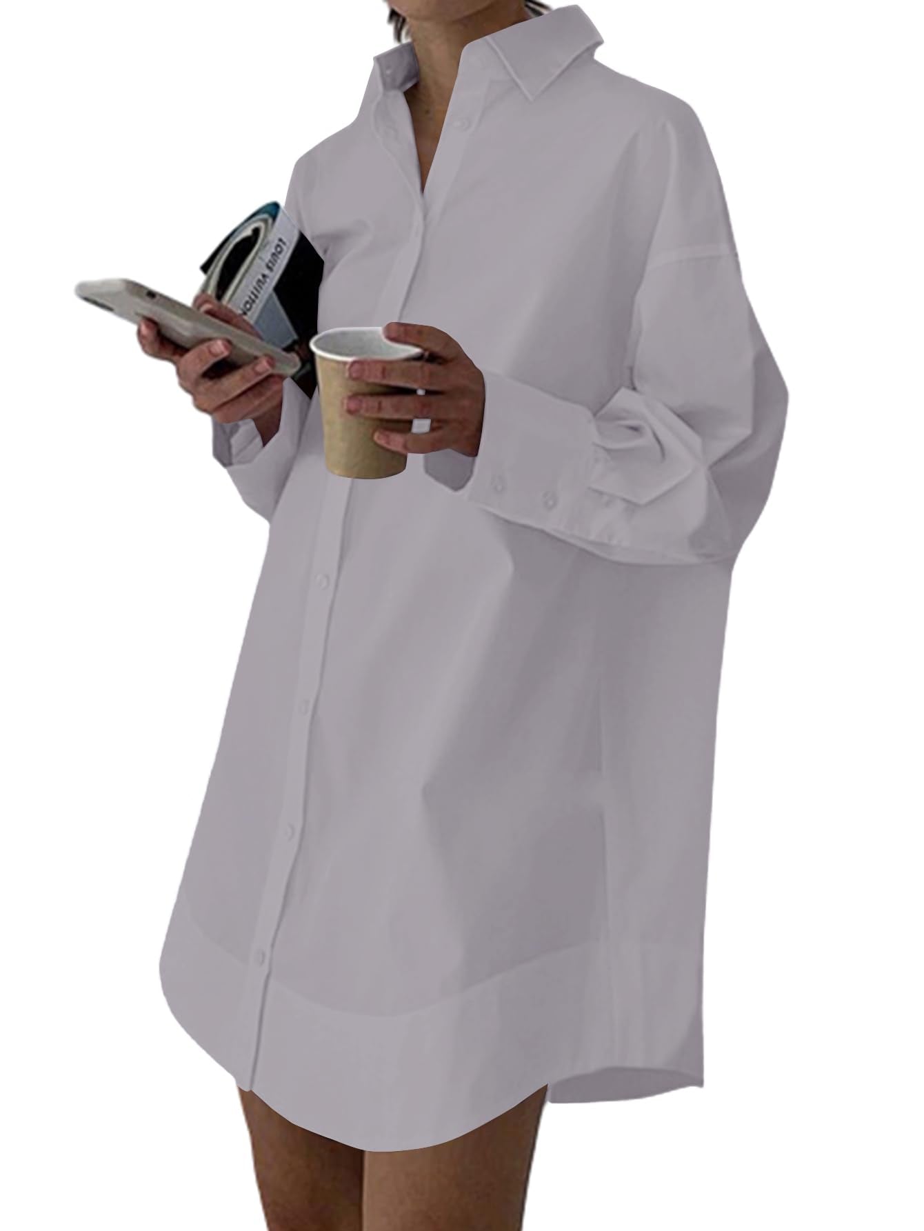LYANER Women's V Neck Casual Shirt Dress